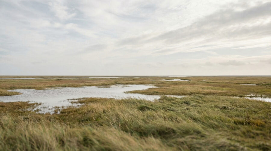 Salzwiesen am Wattenmeer der Wurster Nordseeküste im Land Wursten, Blick zur Nordsee